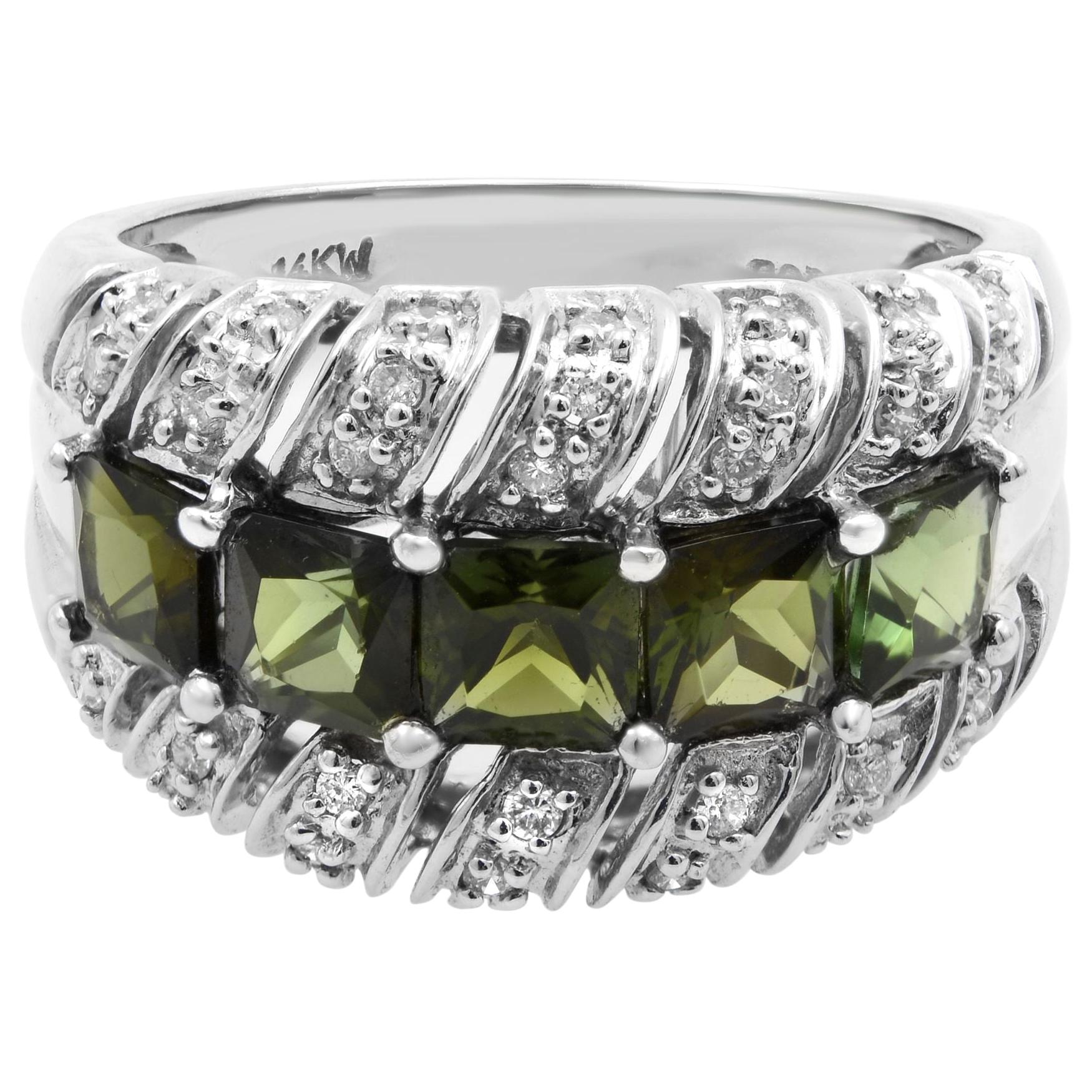 Tourmaline 3.00cttw and Diamond 0.35cttw Thick Band Ring 14k White Gold For Sale