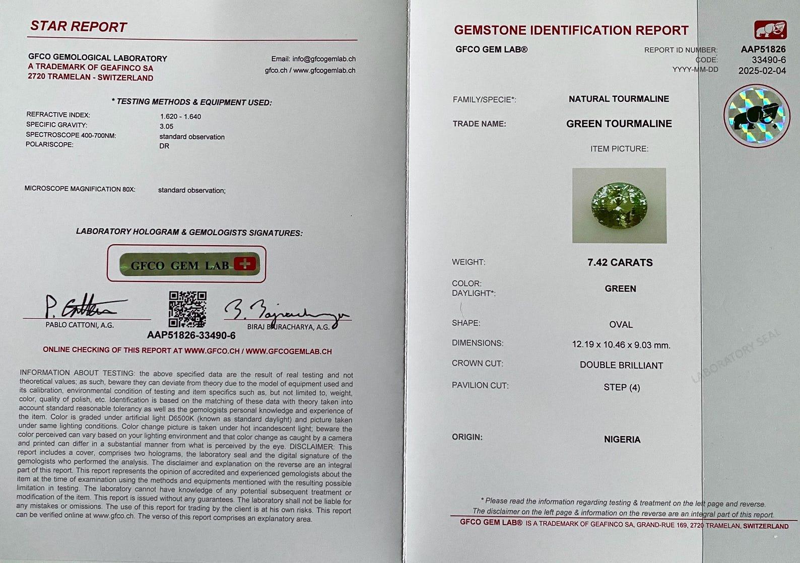 Tormalina 7,42 Ct naturale, taglio ovale, Nigeria, certificata GFCO in vendita 1