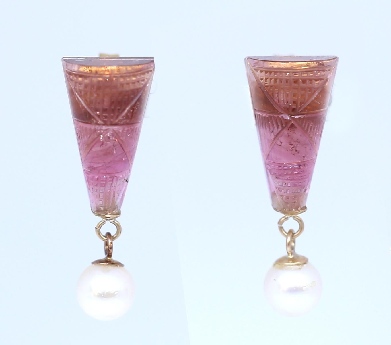 Orecchini in oro giallo con tormalina e perle Akoya, 1960 in vendita 5