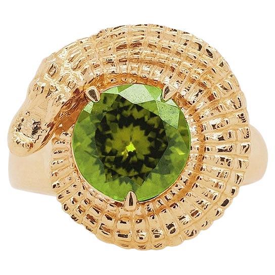 Tourmaline Alligator Dharma Ring 6.38gms Solid 14k Yellow Gold 2ct Tourmaline For Sale