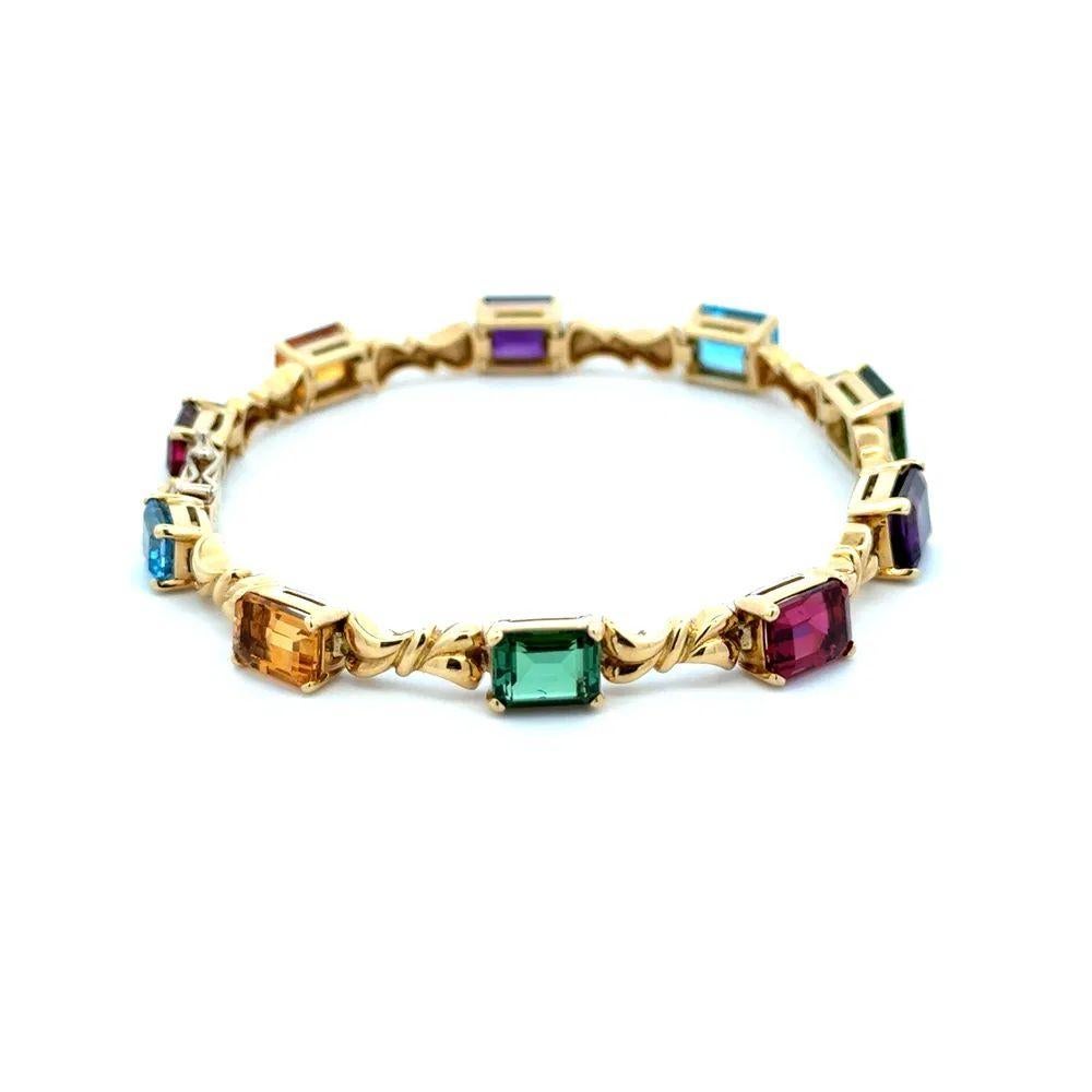 Moderne Tourmaline, améthyste, topaze et citrine - Bracelet à maillons en or avec arc-en-ciel et pierres multiples en vente