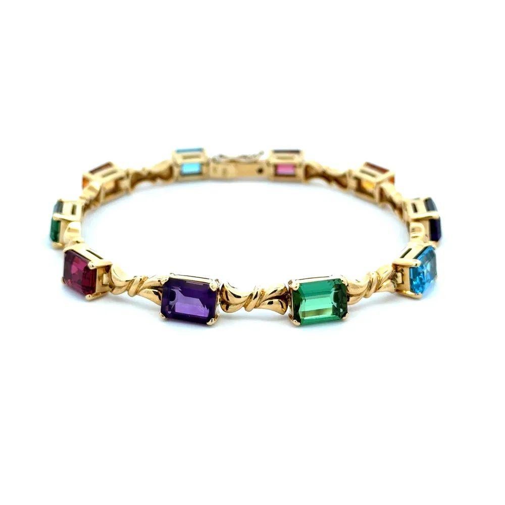 Taille émeraude Tourmaline, améthyste, topaze et citrine - Bracelet à maillons en or avec arc-en-ciel et pierres multiples en vente