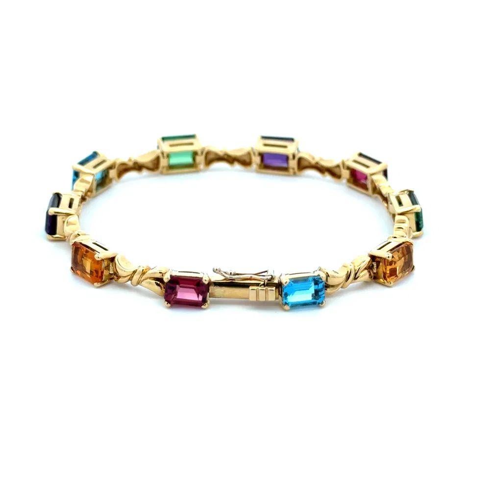 Tourmaline, améthyste, topaze et citrine - Bracelet à maillons en or avec arc-en-ciel et pierres multiples Excellent état - En vente à Montreal, QC