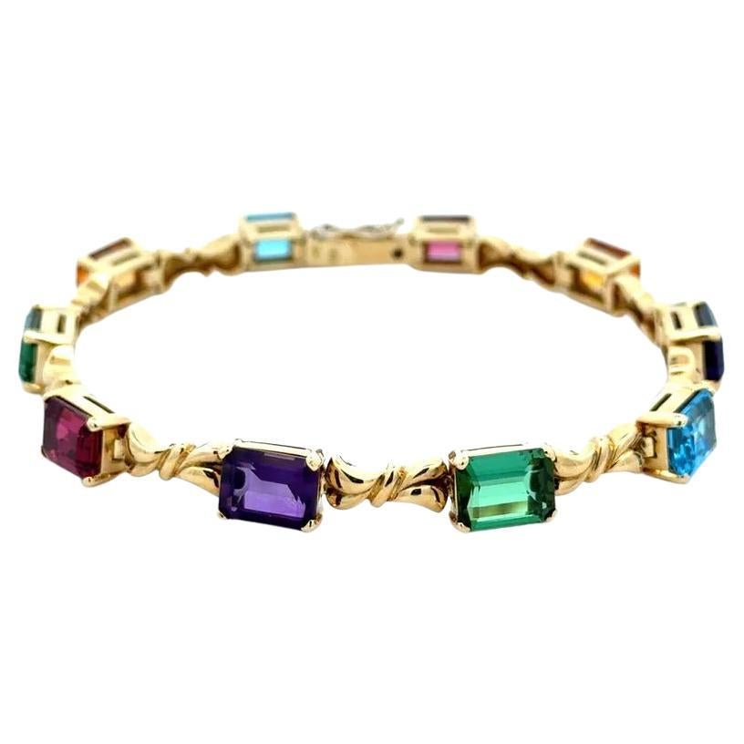 Tourmaline Amethyst Topaz and Citrine Multi Stone Rainbow Gold Link Bracelet