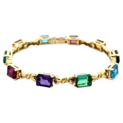 Tourmaline Amethyst Topaz and Citrine Multi Stone Rainbow Gold Link Bracelet