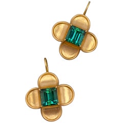 Tourmaline and 18 Karat Gold 'Fleur-de-Lys' Renaissance Revival Ear Pendants