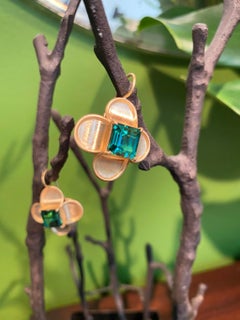 Tourmaline and 18 Karat Gold 'Fleur-de-Lys' Renaissance Revival Ear Pendants