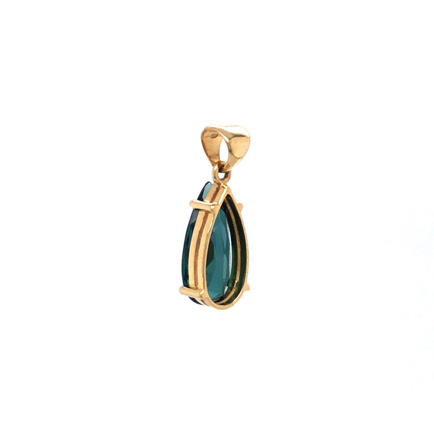 Pear Cut Tourmaline and 18K Yellow Gold Pendant (P12719n) For Sale