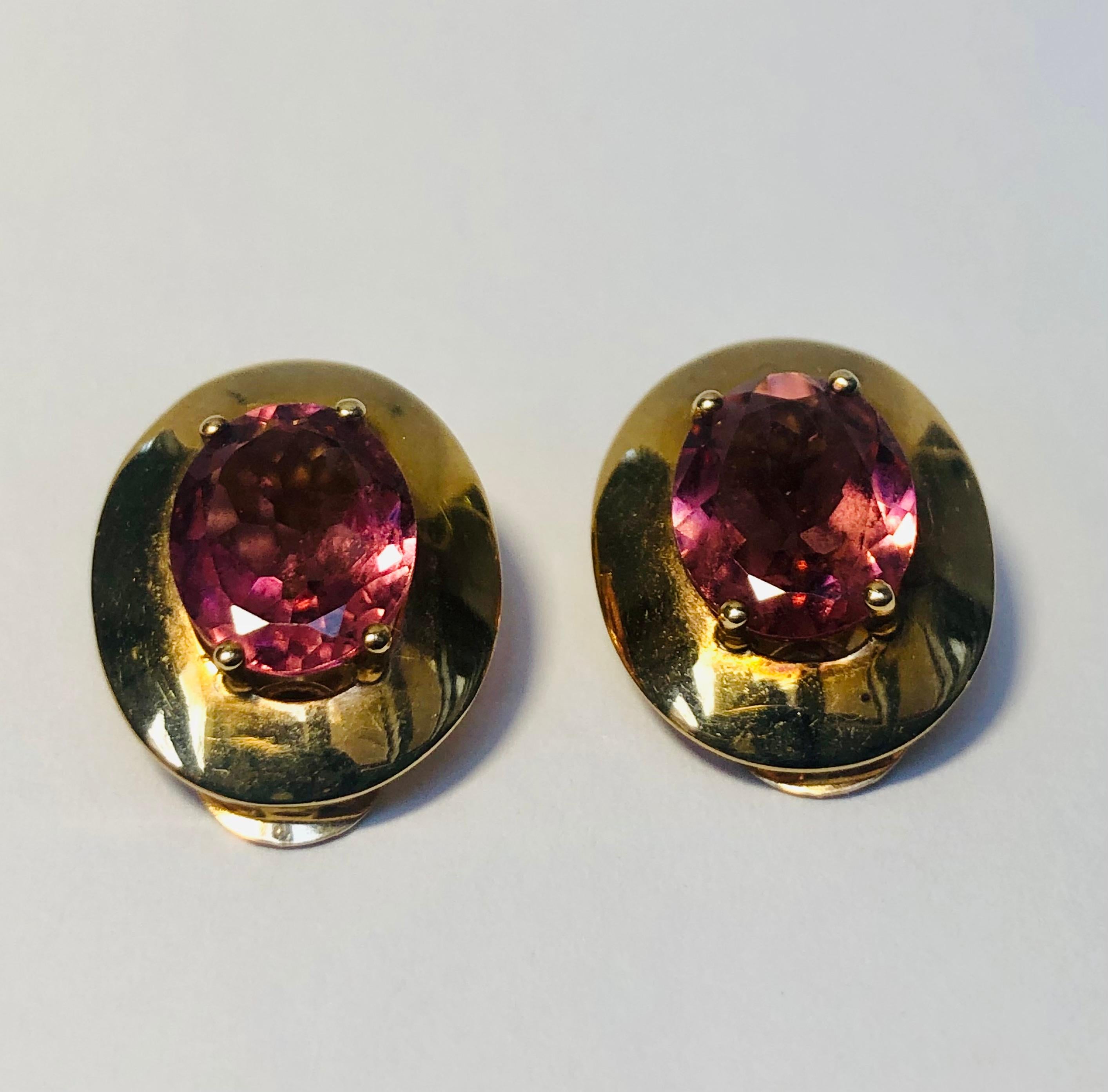 Mixed Cut Tourmaline and 9 Karat Yellow Gold Earrings For Sale