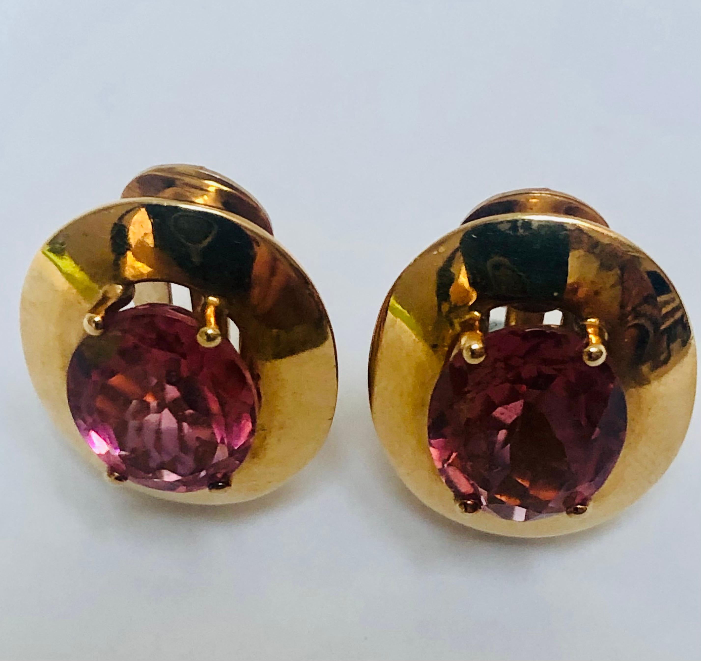Tourmaline and 9 Karat Yellow Gold Earrings In Good Condition For Sale In London, GB
