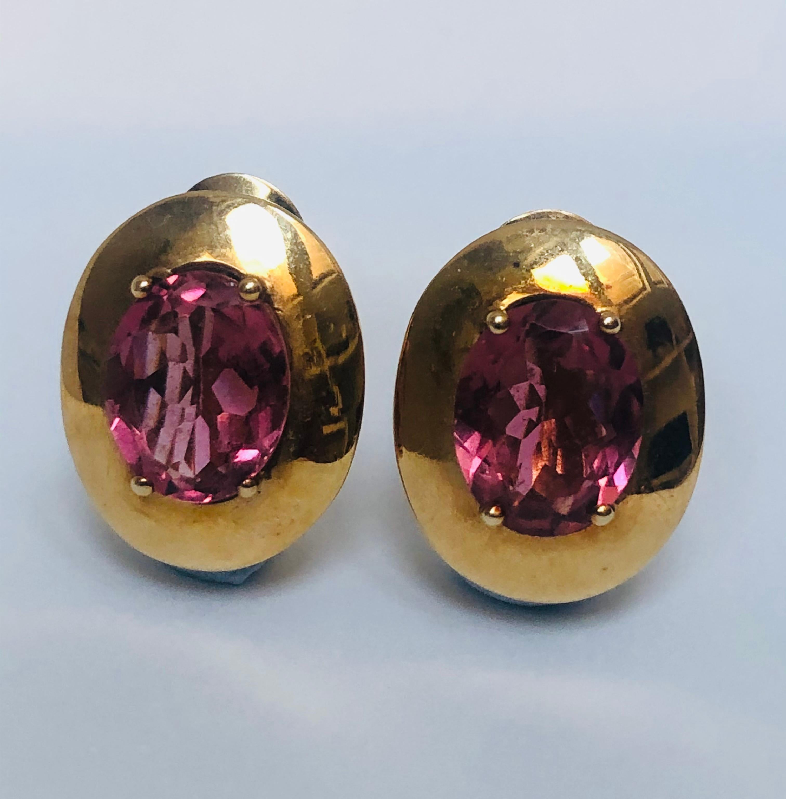 Tourmaline and 9 Karat Yellow Gold Earrings For Sale 2