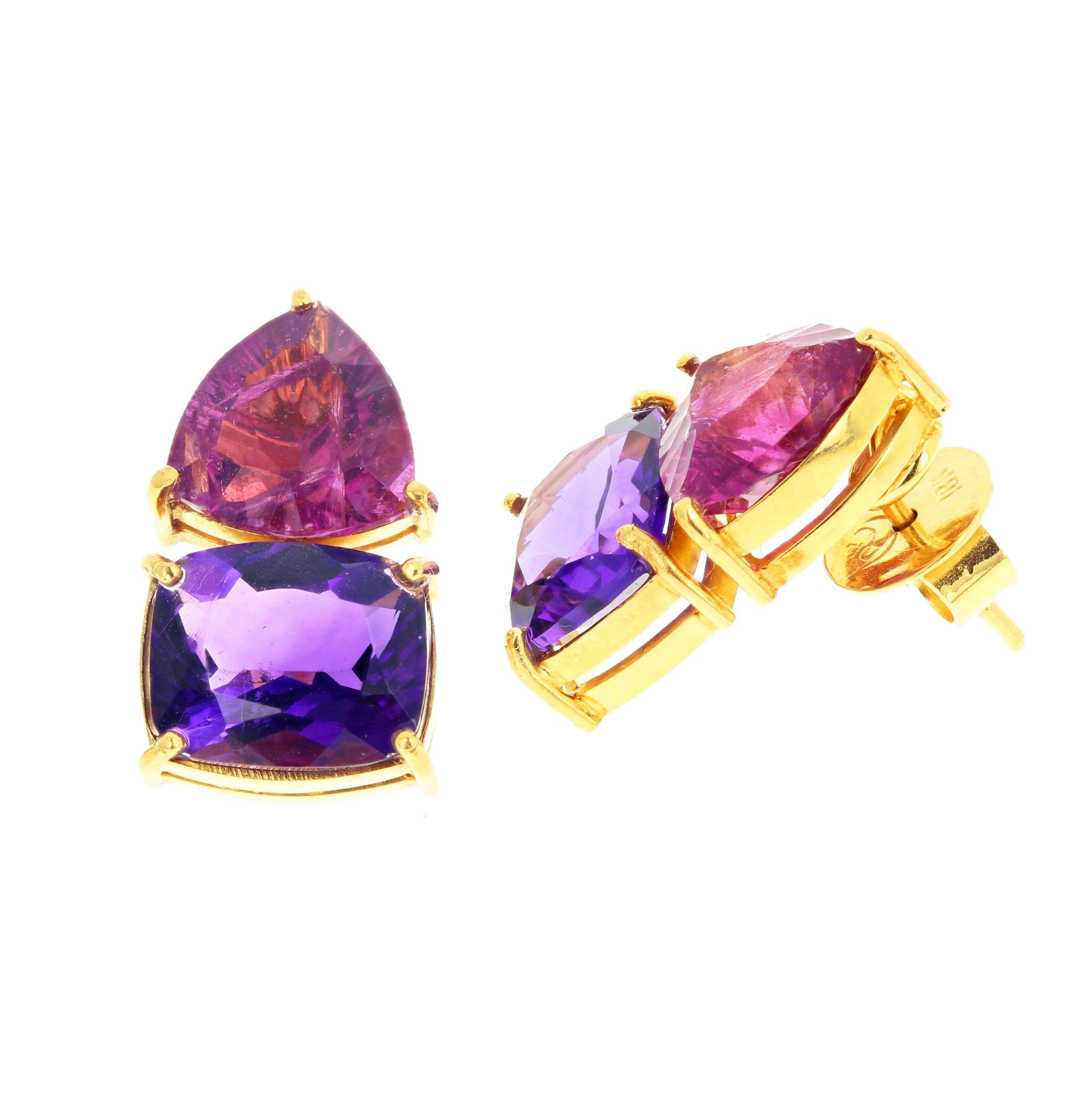 Tourmaline and Amethyst Gold Earrings 2