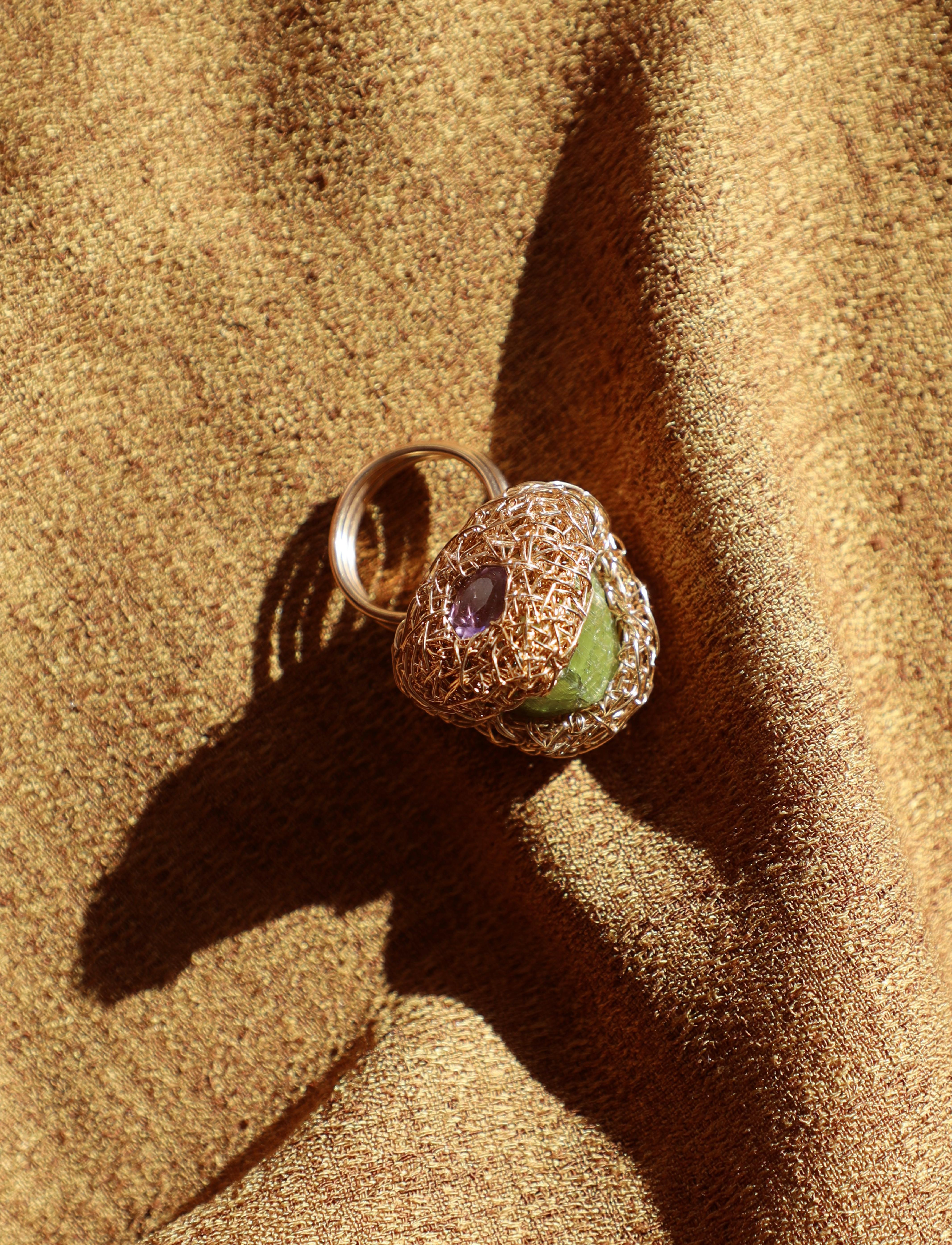 Tourmaline and Amethyst one-of-a-kind stone ring made in 14 Kt Gold Filled For Sale 5