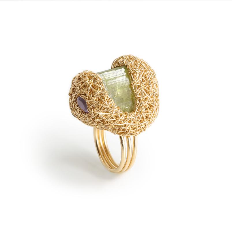 Tourmaline and Amethyst one-of-a-kind stone ring made in 14 Kt Gold Filled For Sale 8