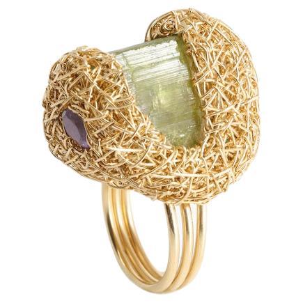 Tourmaline and Amethyst one-of-a-kind stone ring made in 14 Kt Gold Filled