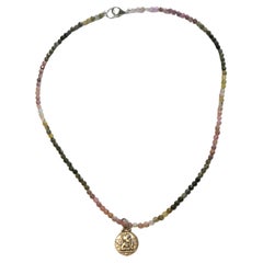 Natural Tourmaline Beaded Necklace with Angel Pendant 16 inches