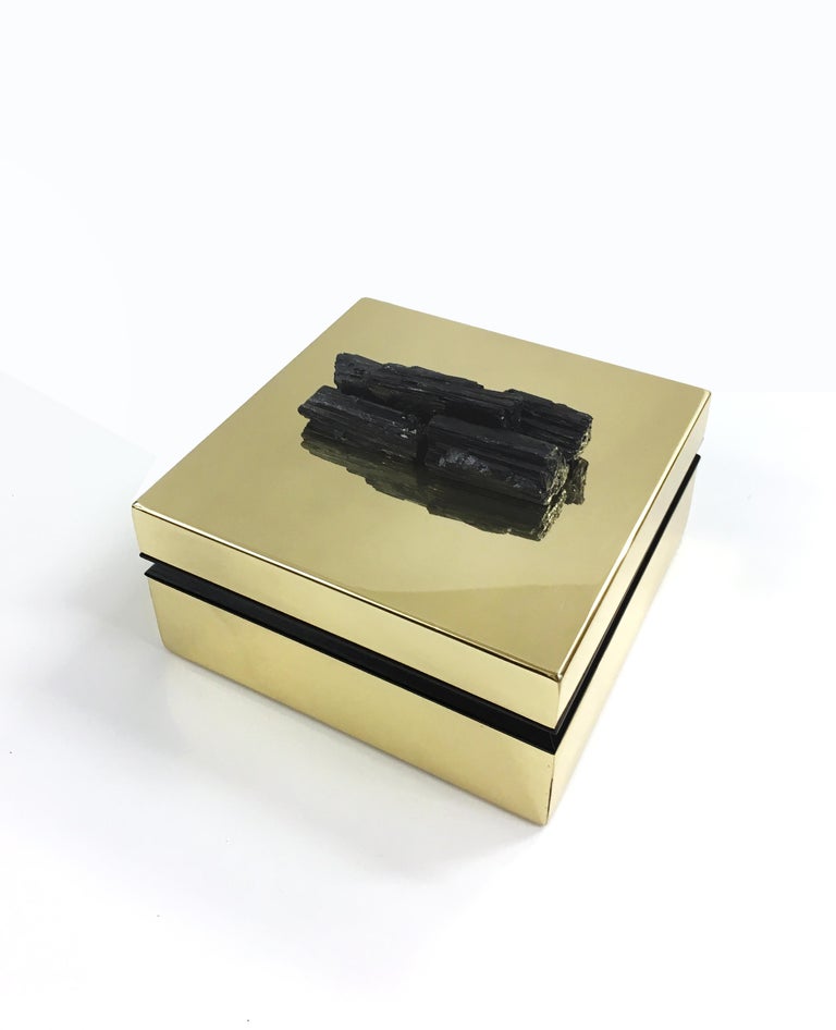 Stunning brass jewel box by Umberto Cinelli, Italy 2018. 

This awesome piece is handcrafted by our Italian artisans and each is one-of-a-kind due to the natural semi-precious stones and minerals used.
A statement piece that will enhance every