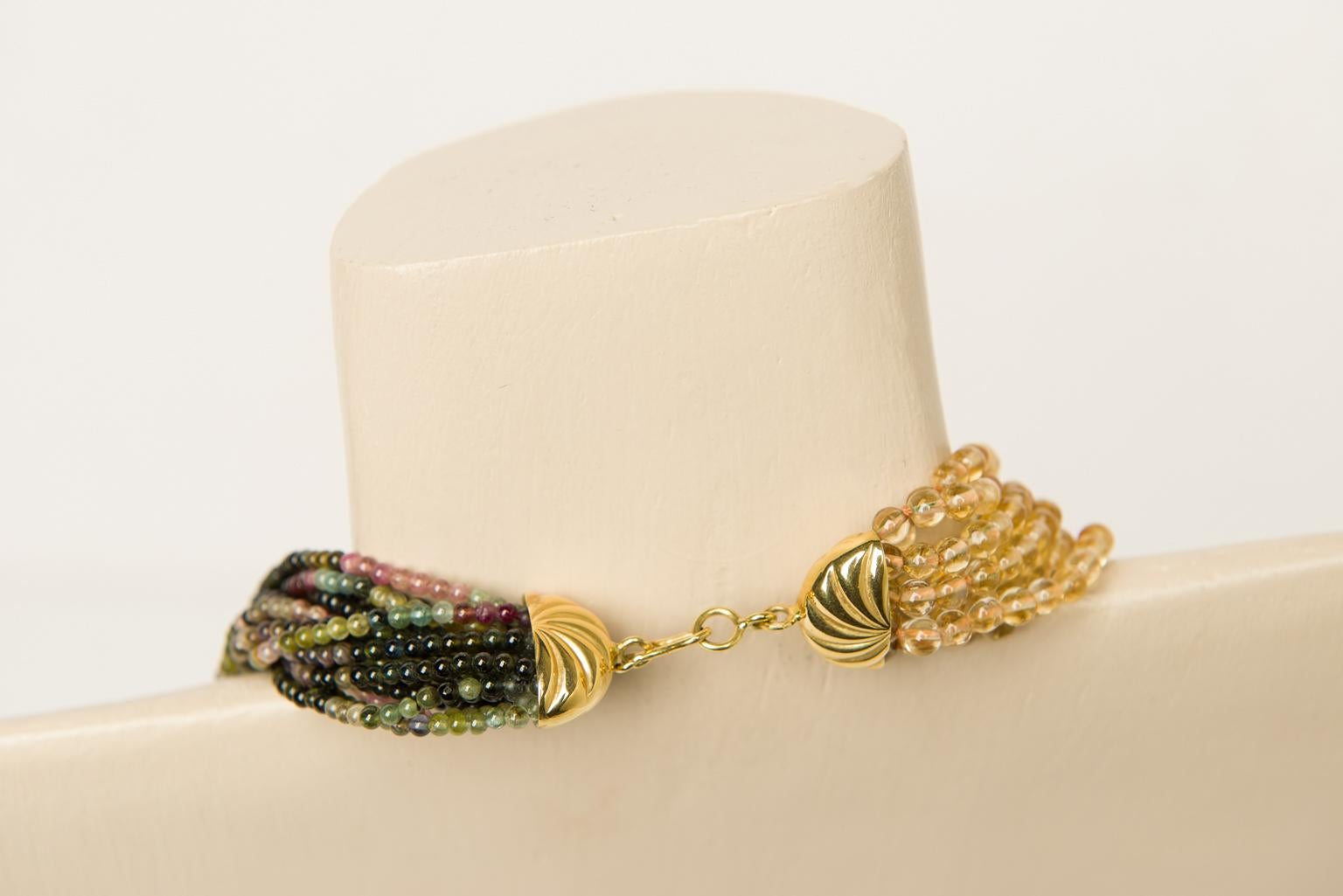 Italian   Necklace with Tourmaline and Citrine Quartz from Italy For Sale