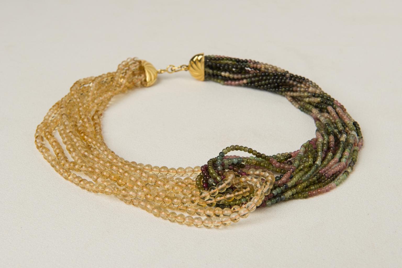   Halskette mit Turmalin und Citrinquarz aus Italien (20. Jahrhundert) im Angebot