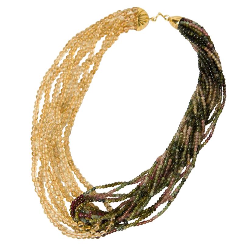   Halskette mit Turmalin und Citrinquarz aus Italien im Angebot