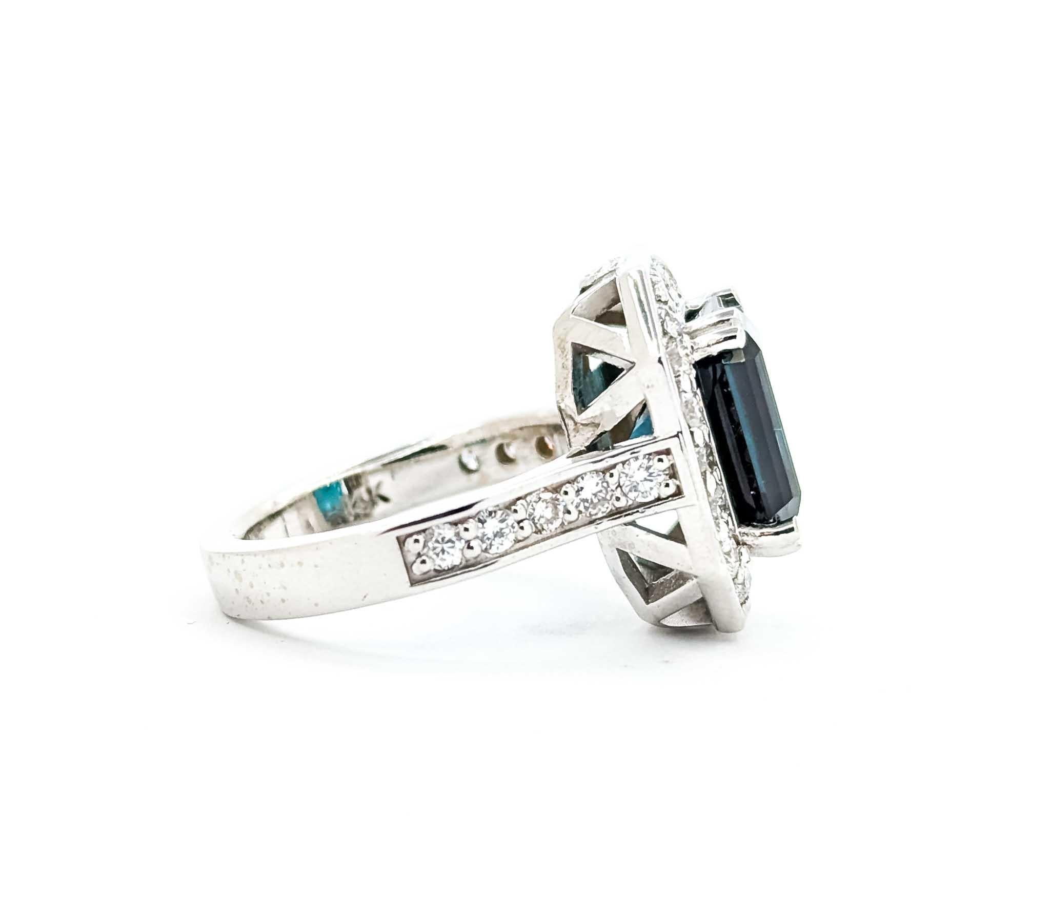 De las mujeres Anillo Turmalina y Diamante Oro Blanco 14K en venta