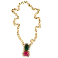 Tourmaline and Diamond 18K Gold Pendant