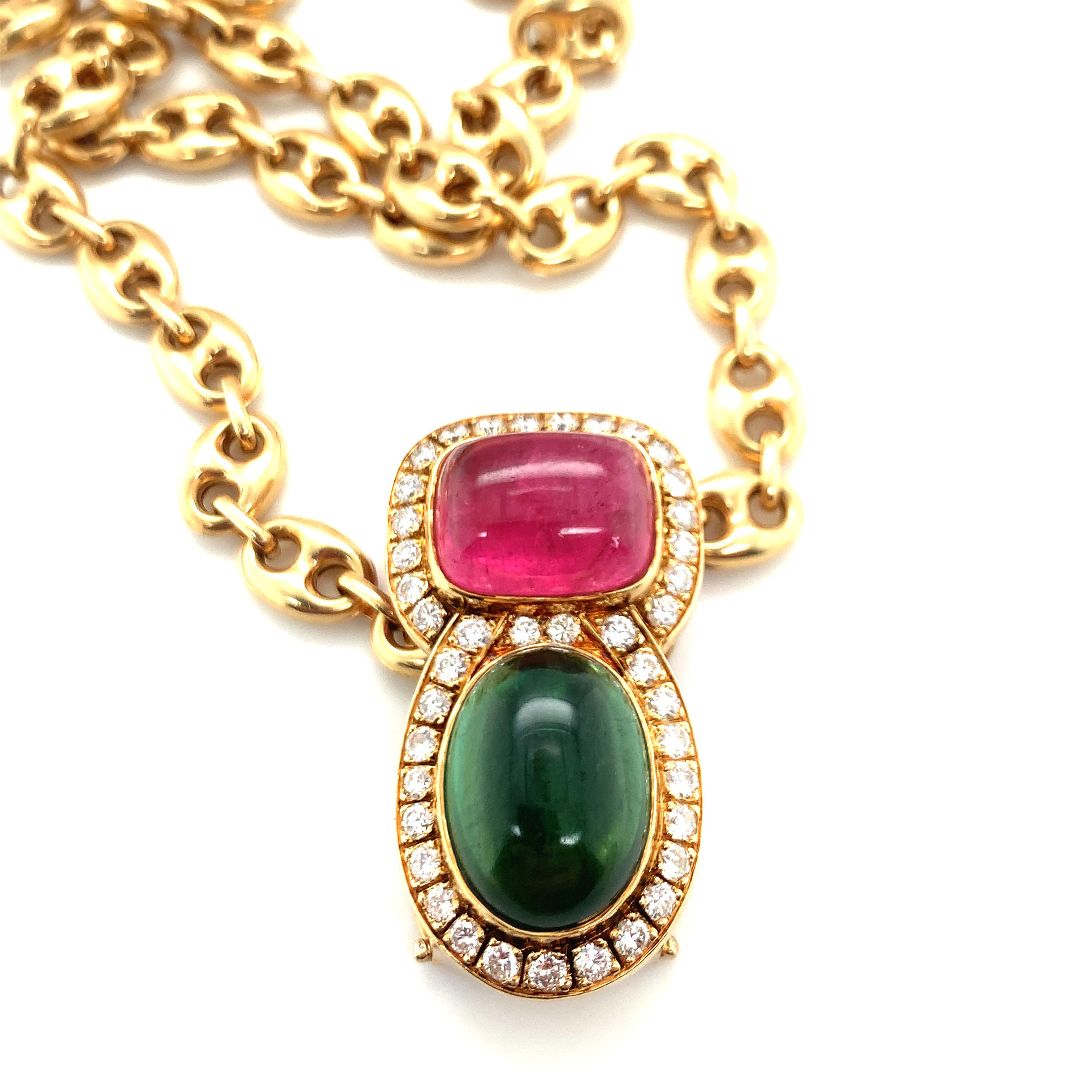 Tourmaline and Diamond 18K Gold Pendant In Good Condition For Sale In Beverly Hills, CA