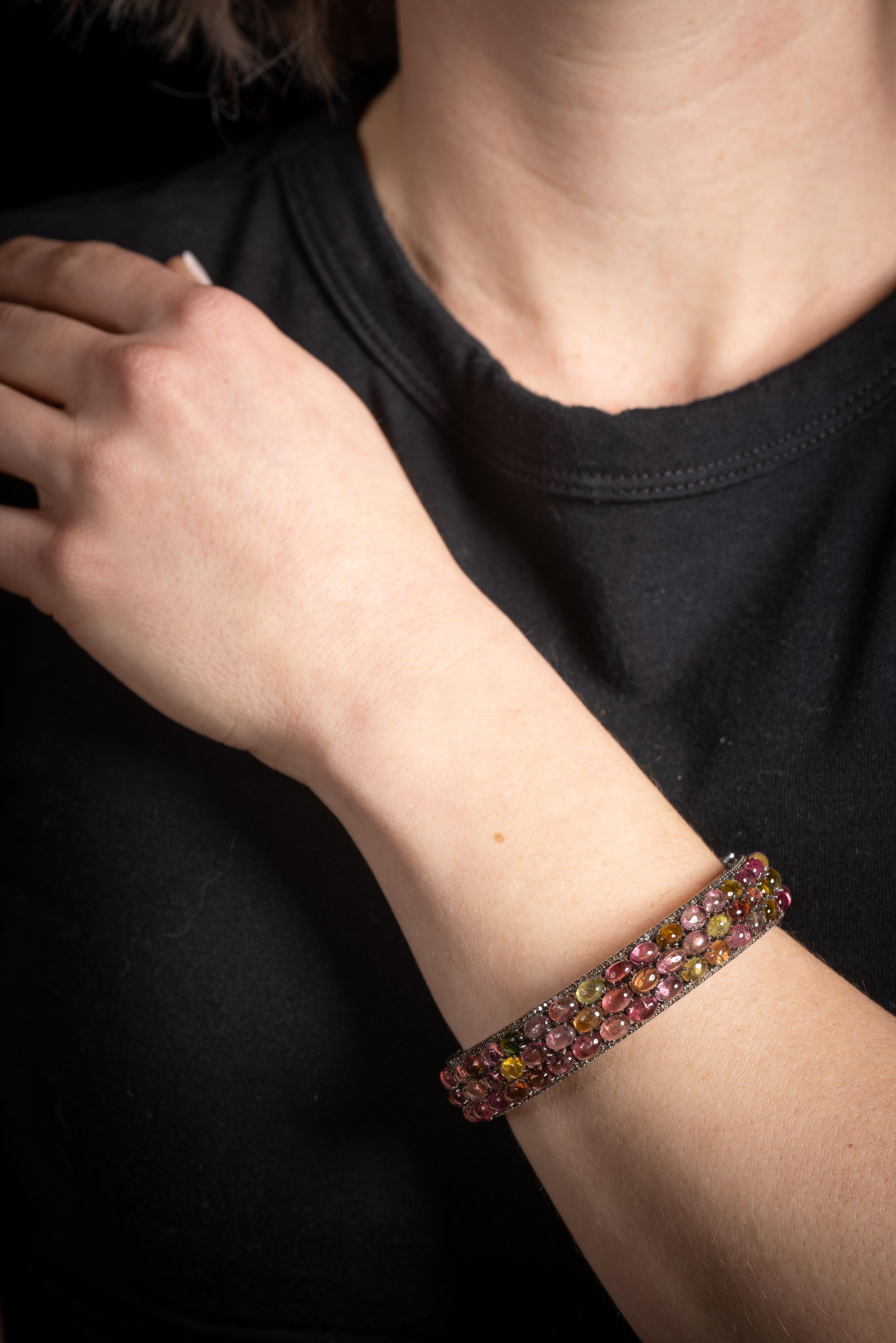 Tourmaline and Diamond Bangle Bracelet In Excellent Condition For Sale In Nantucket, MA