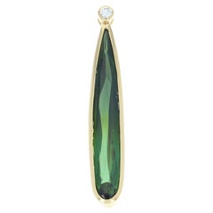 Tourmaline and Diamond Drop Pendant, 18 Karat Gold Elongated Pear Cut 5.24 Carat