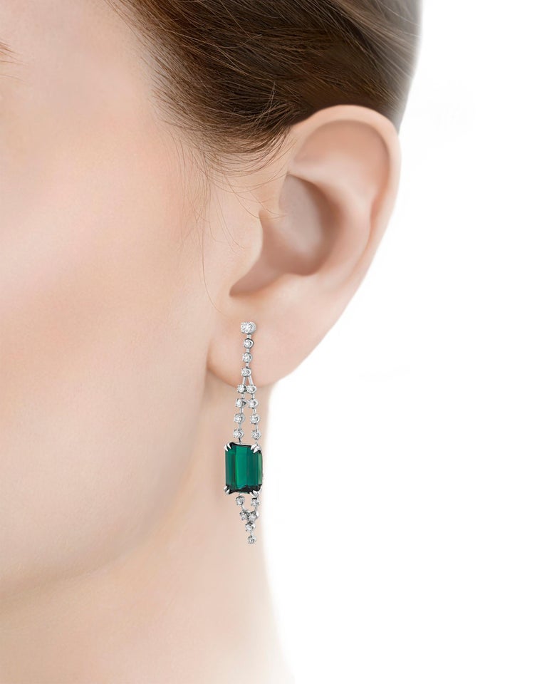 Emerald Cut Tourmaline and Diamond Earring by H. Stern For Sale