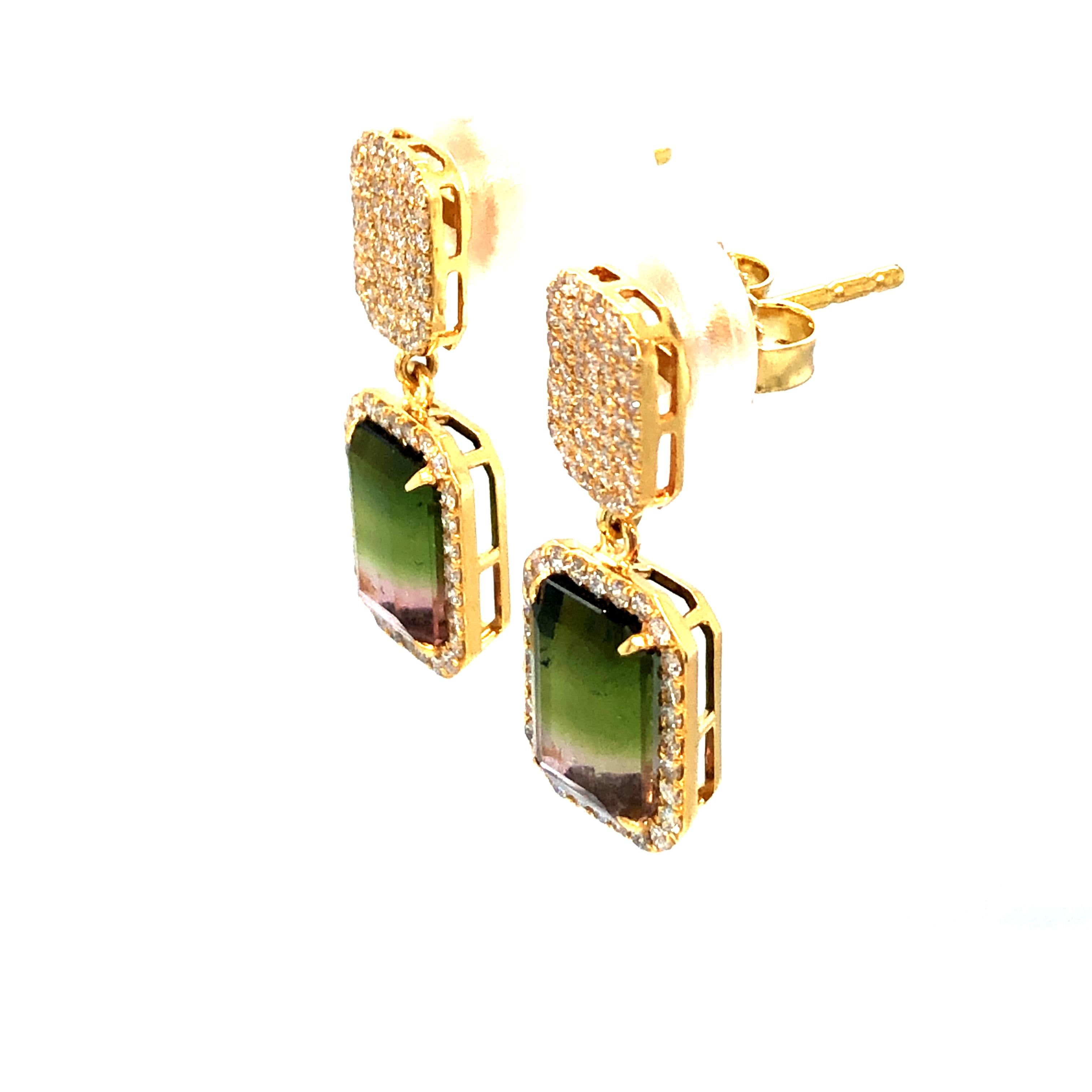 Women's Tourmaline and Diamond Earrings 18K Yellow Gold For Sale