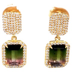 Tourmaline and Diamond Earrings 18K Yellow Gold