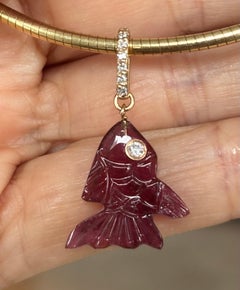 Tourmaline and Diamond Fish Pendant with 14k Gold