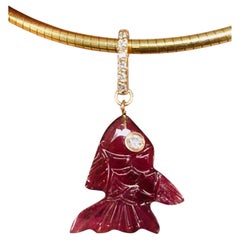 Tourmaline and Diamond Fish Pendant with 14k Gold