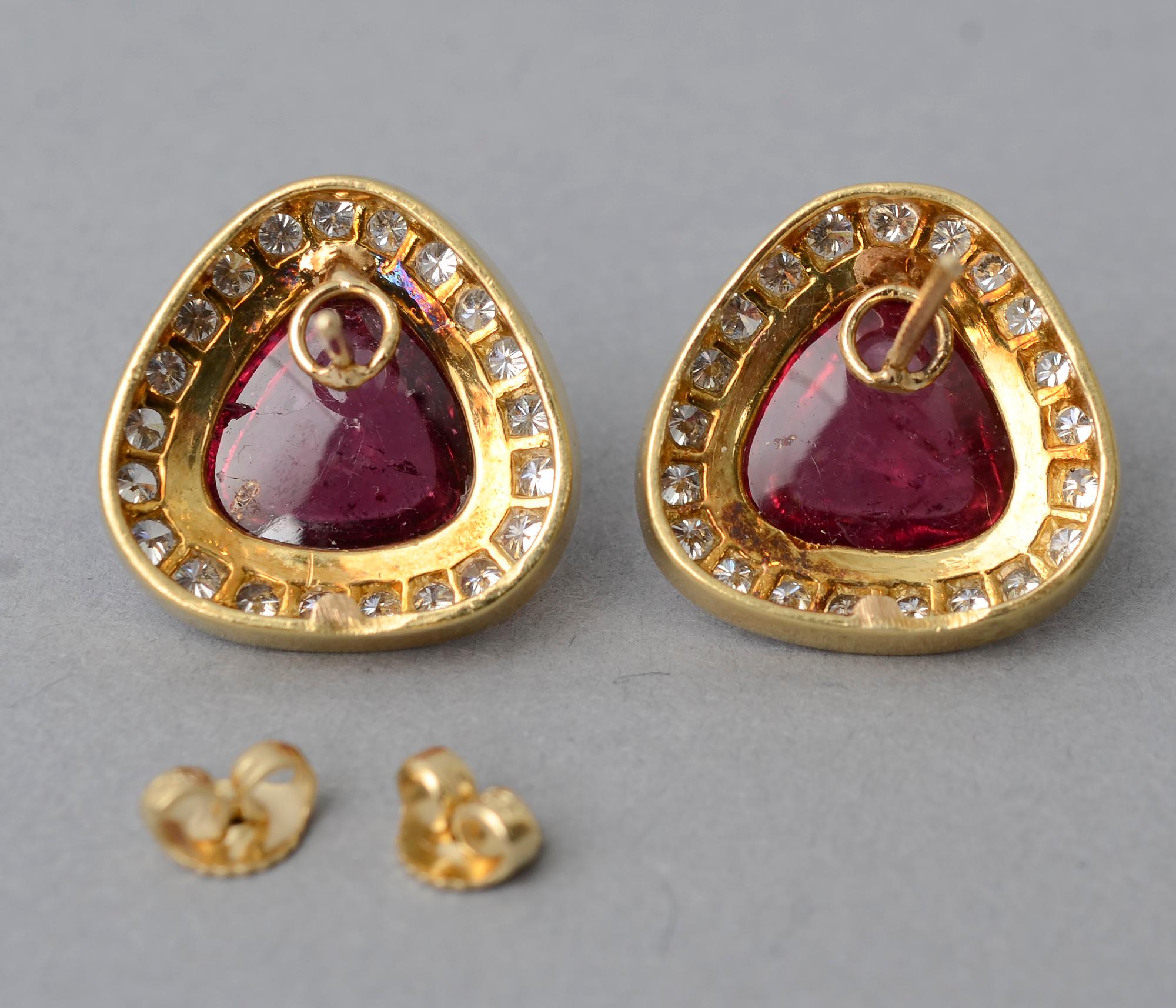 Tourmaline and Diamond Gold Earrings In Excellent Condition In Darnestown, MD