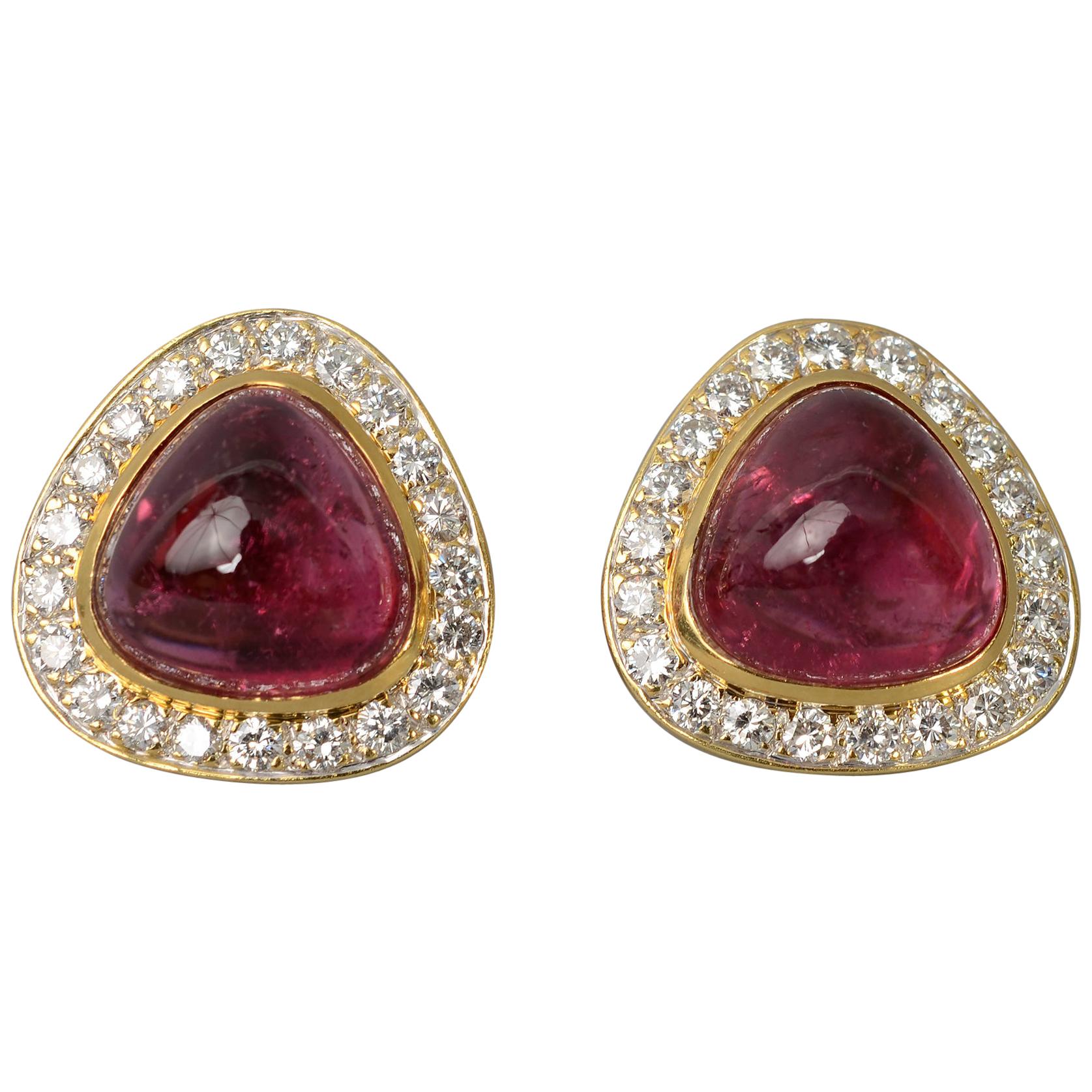 Tourmaline and Diamond Gold Earrings