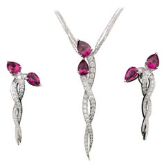 Tourmaline and Diamond Necklace and Earring Set Famous Italian Designer in 18K
