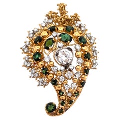 Tourmaline and Diamond Paisley Brooch