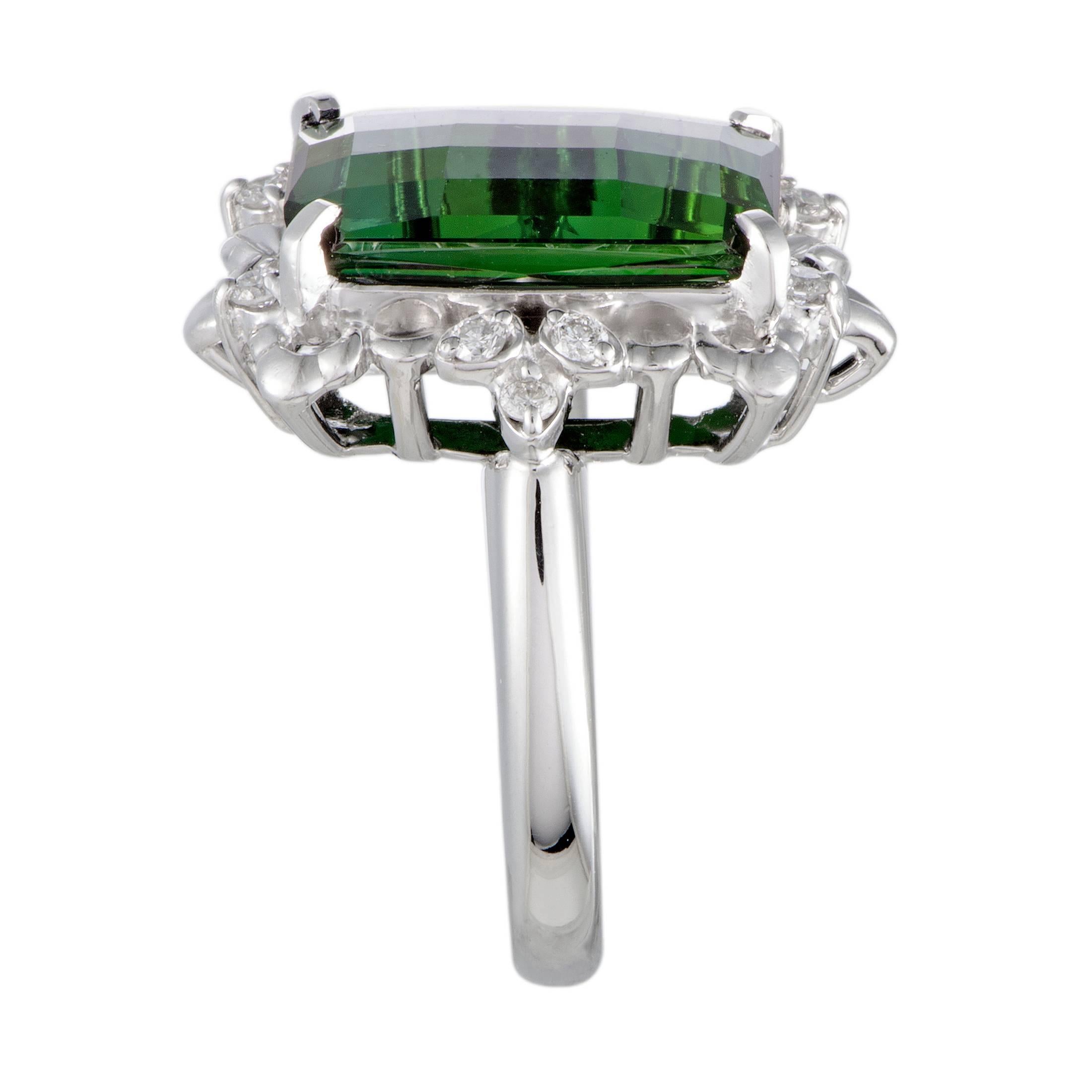 Emerald Cut Tourmaline and Diamond Platinum Cocktail Ring