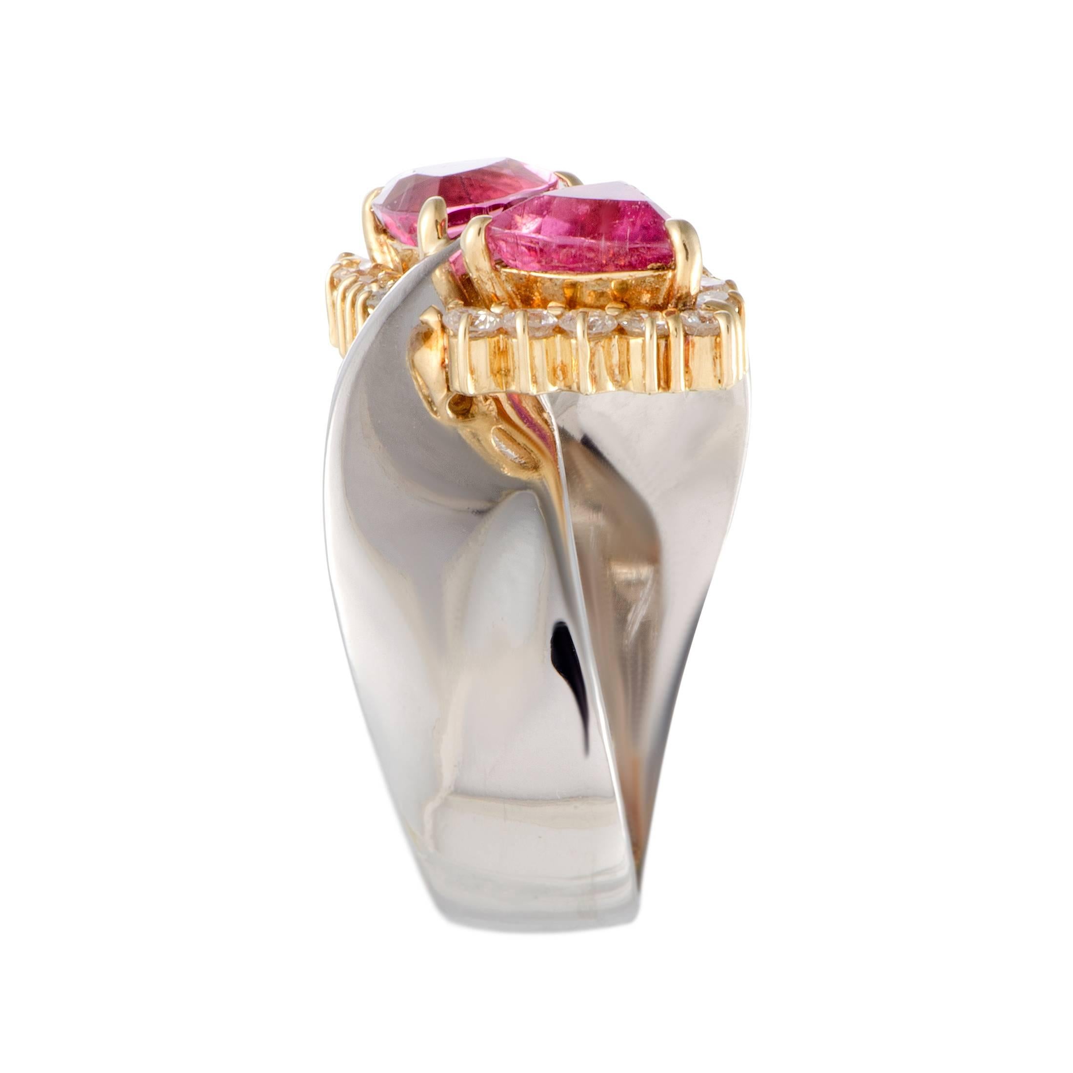 Trillion Cut Tourmaline and Diamond Platinum Cocktail Ring