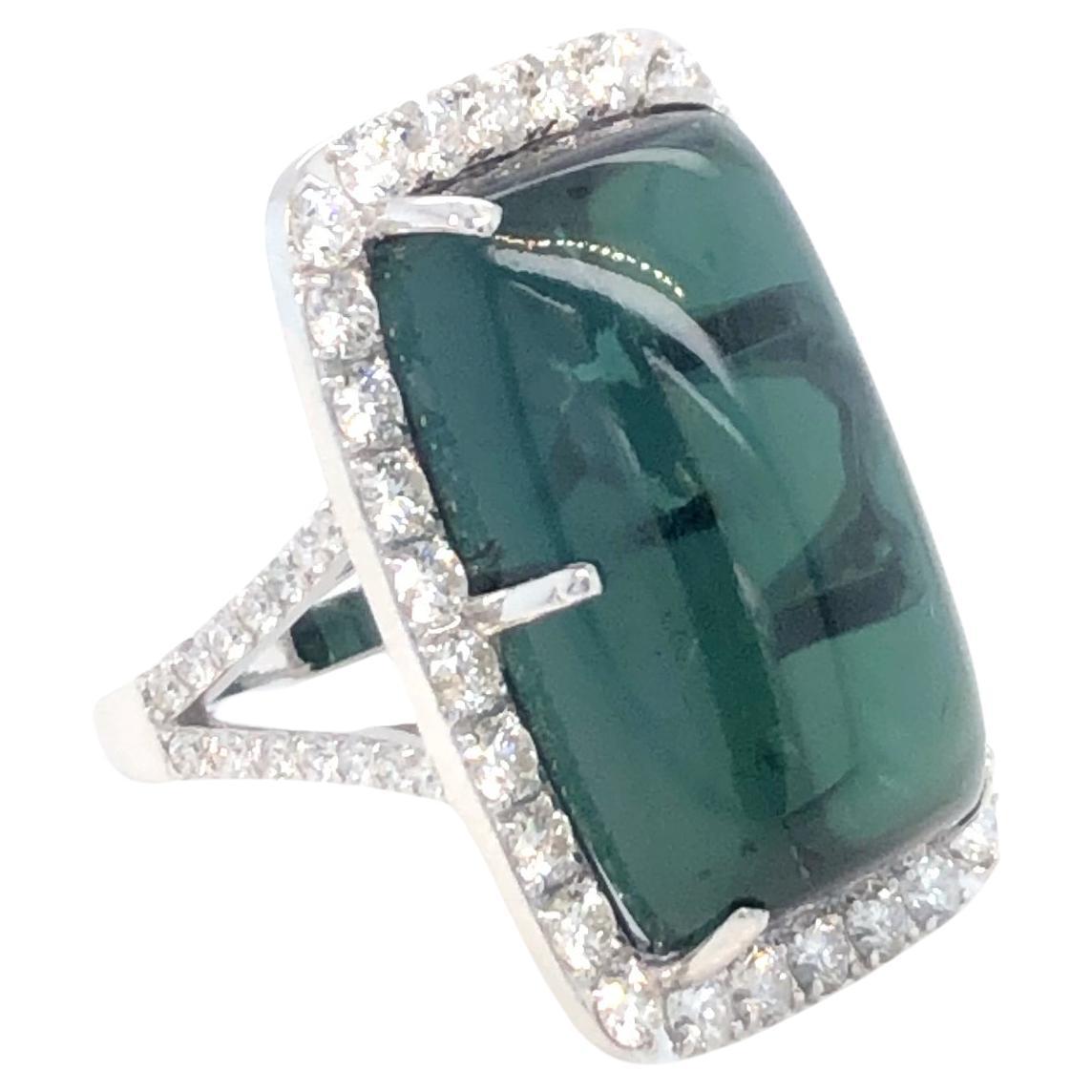 Tourmaline and Diamond Ring 14K White Gold For Sale