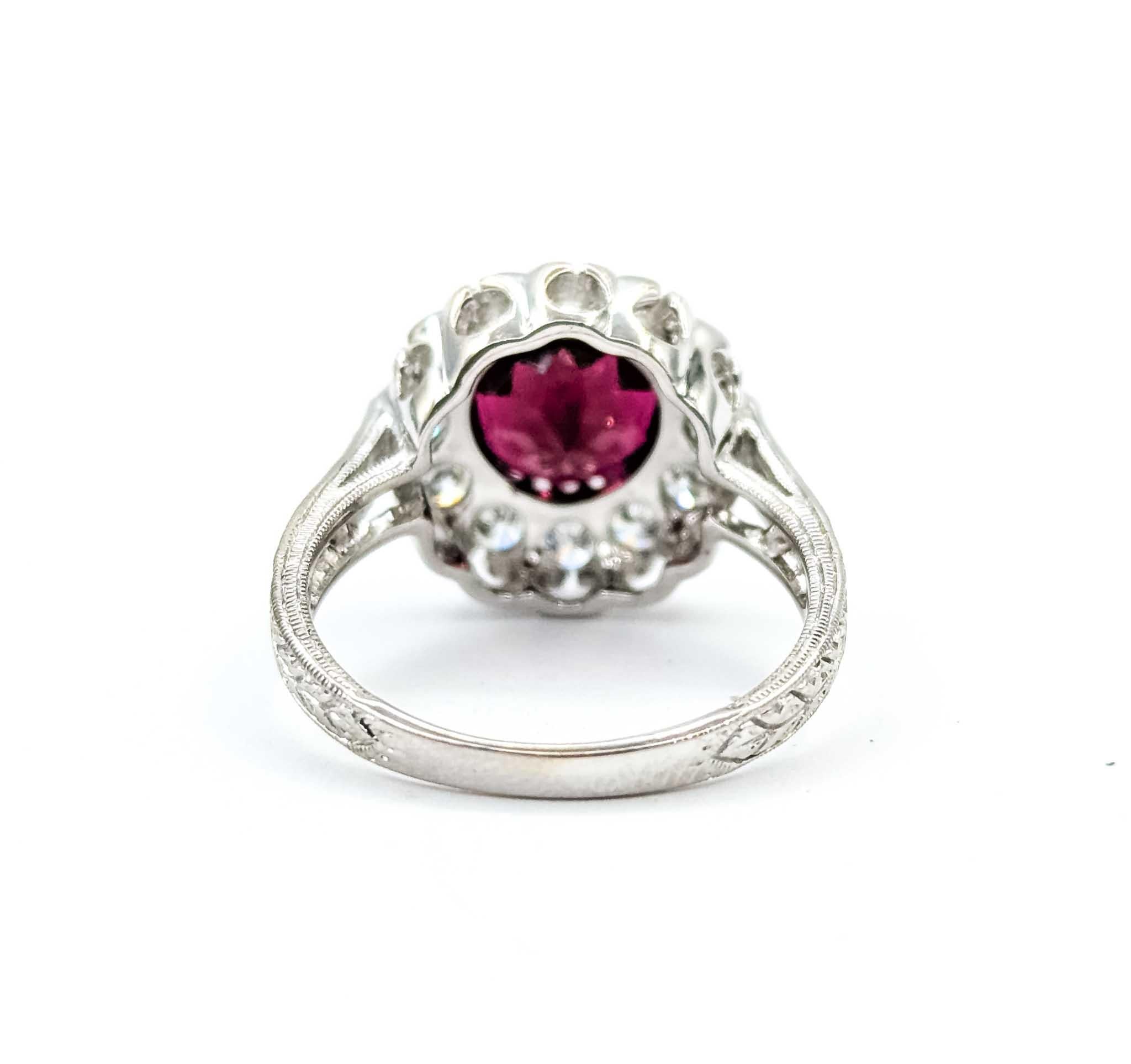 Anello con tormalina e diamante in oro bianco 18 carati in vendita 2