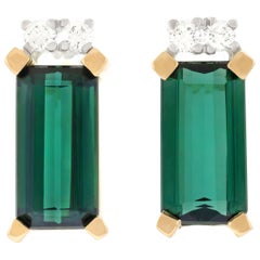 Tourmaline and Diamond Set Gold Earrings