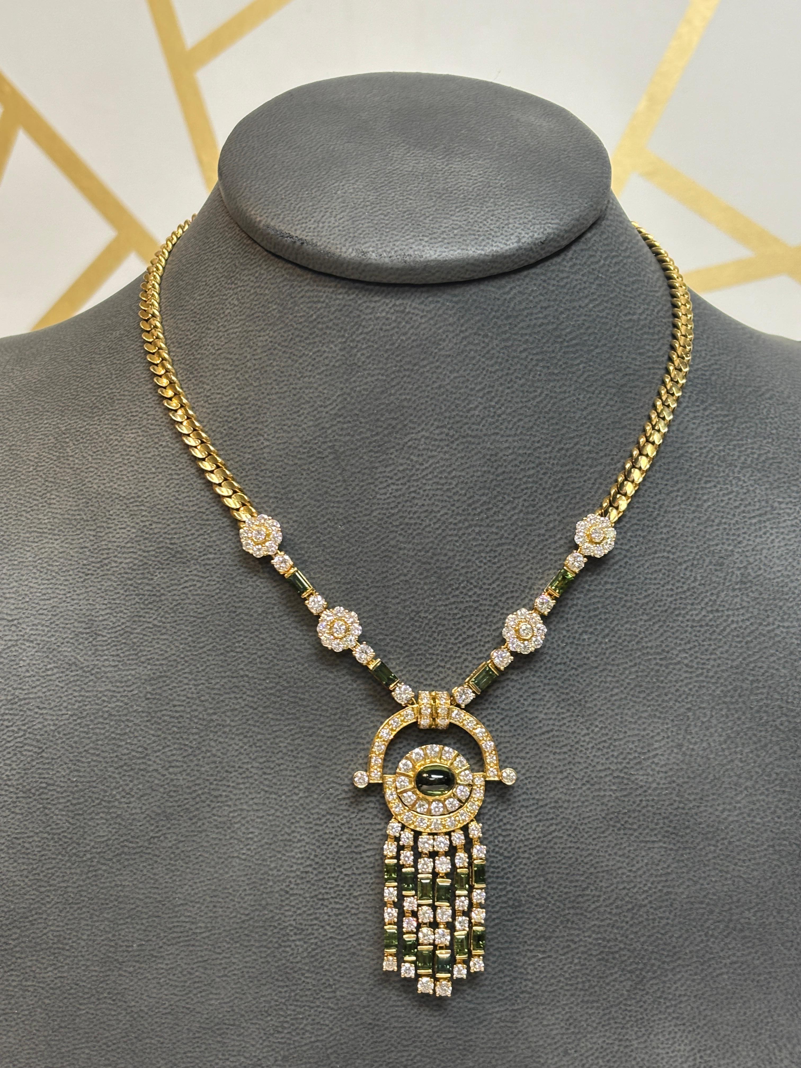 Tourmaline and Diamond Tassel Necklace For Sale 6