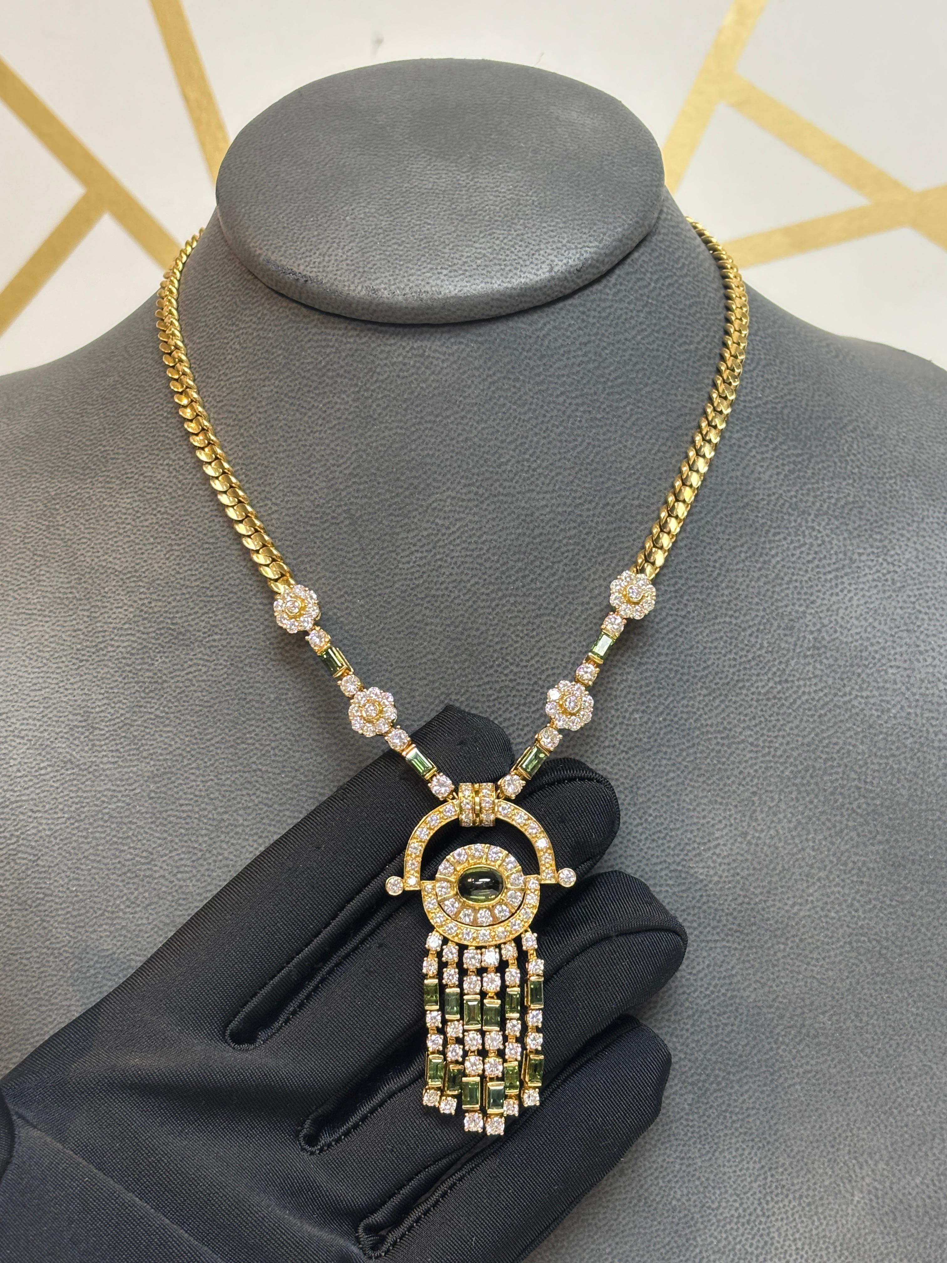 Tourmaline and Diamond Tassel Necklace In Excellent Condition For Sale In New York, NY