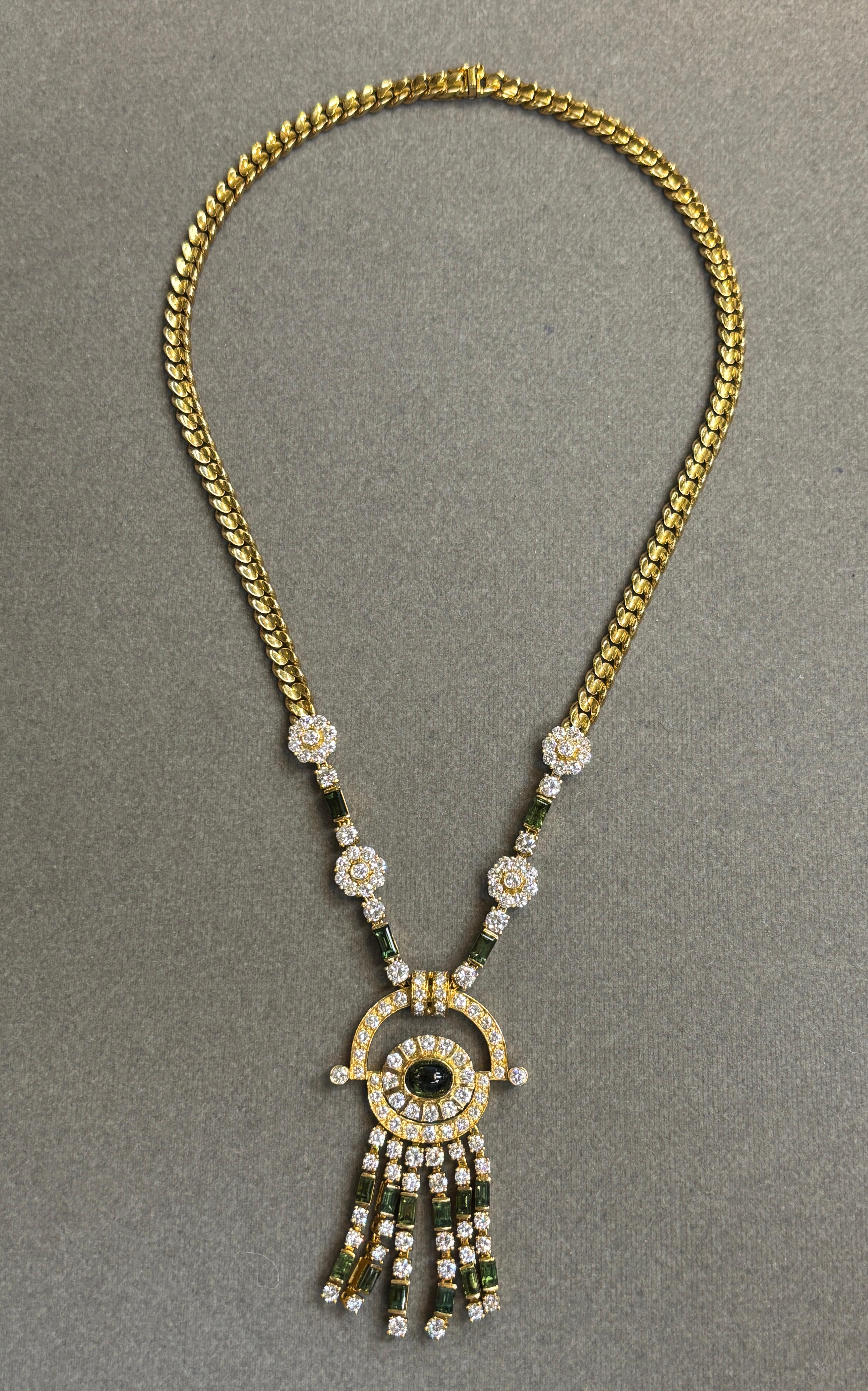 Tourmaline and Diamond Tassel Necklace For Sale 1