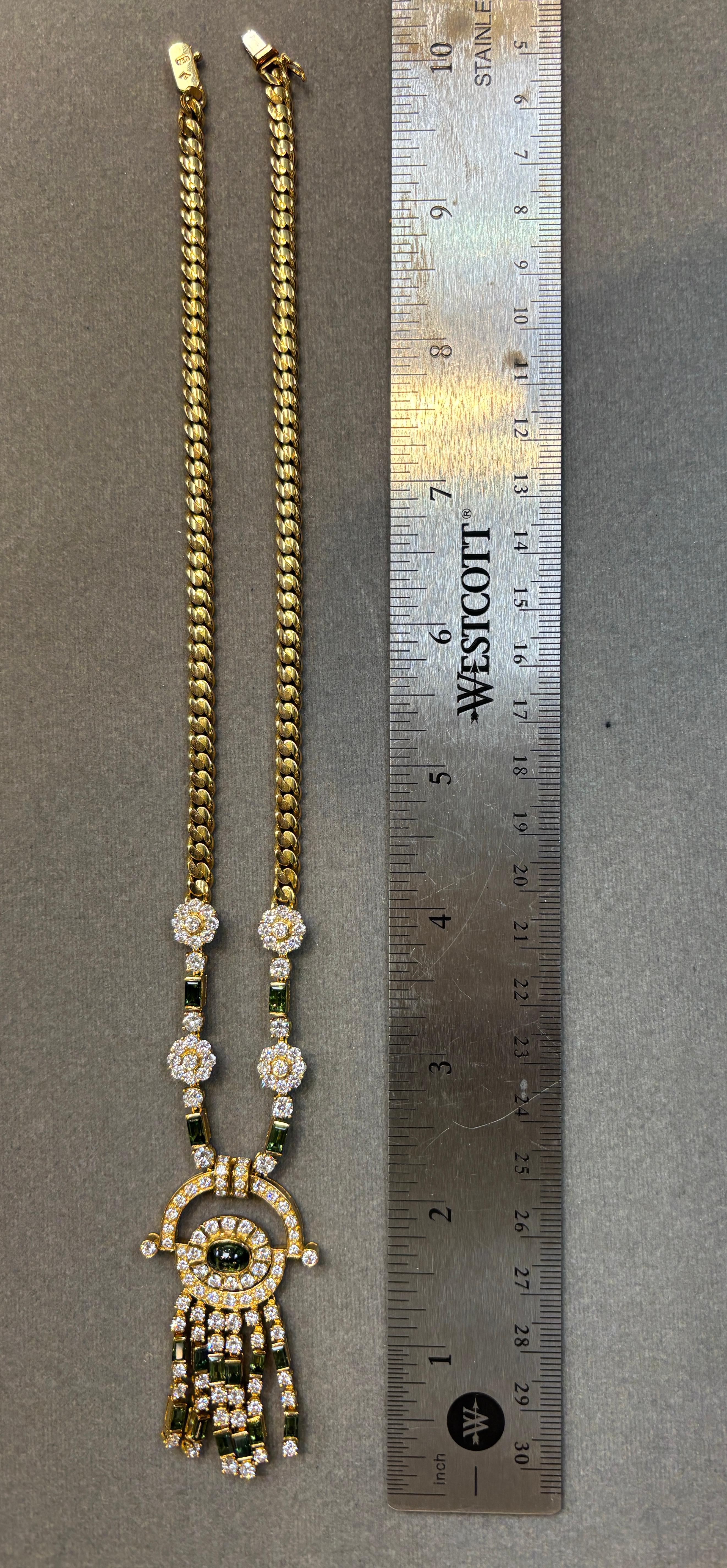 Tourmaline and Diamond Tassel Necklace For Sale 2