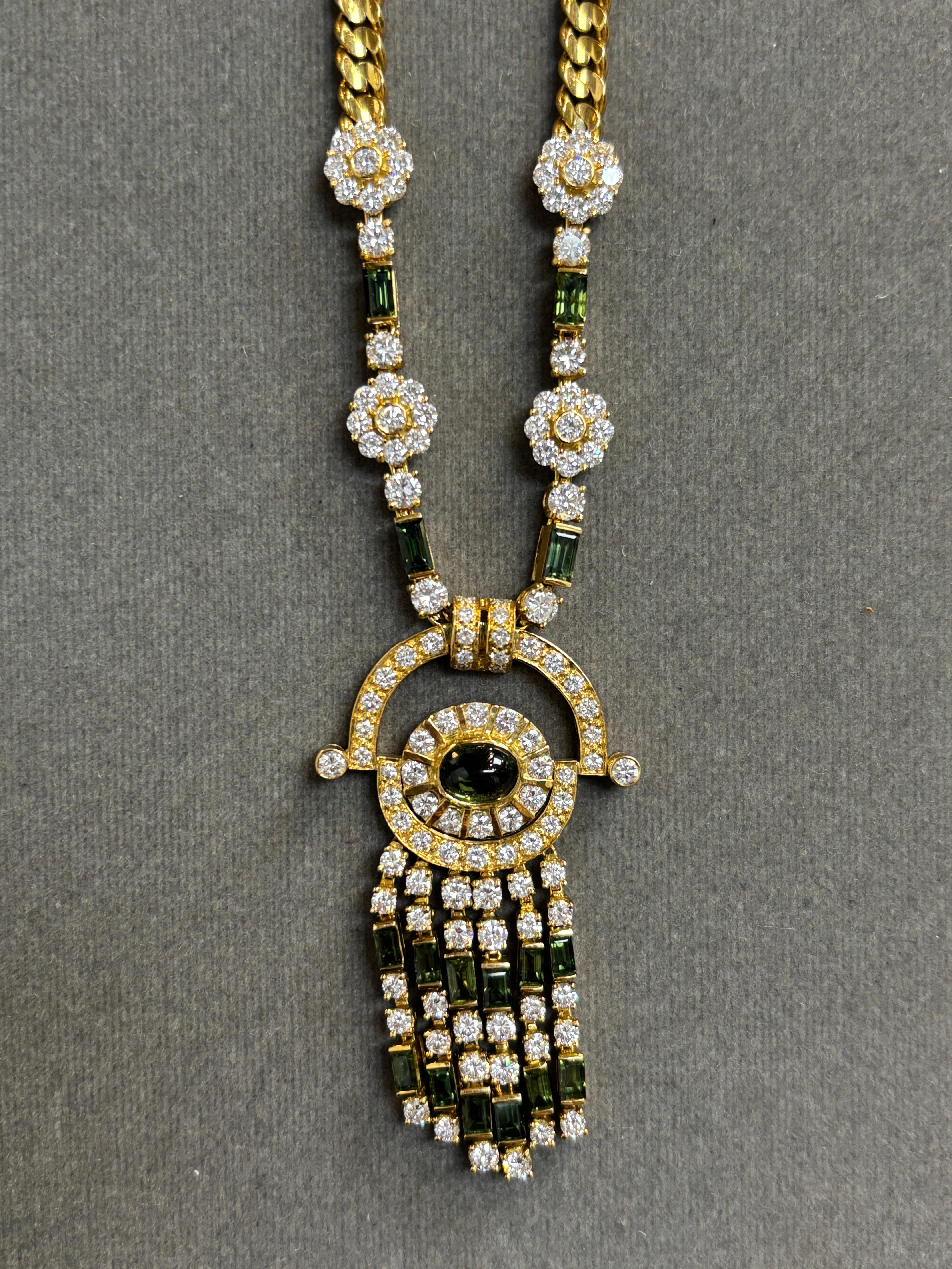 Tourmaline and Diamond Tassel Necklace For Sale 3