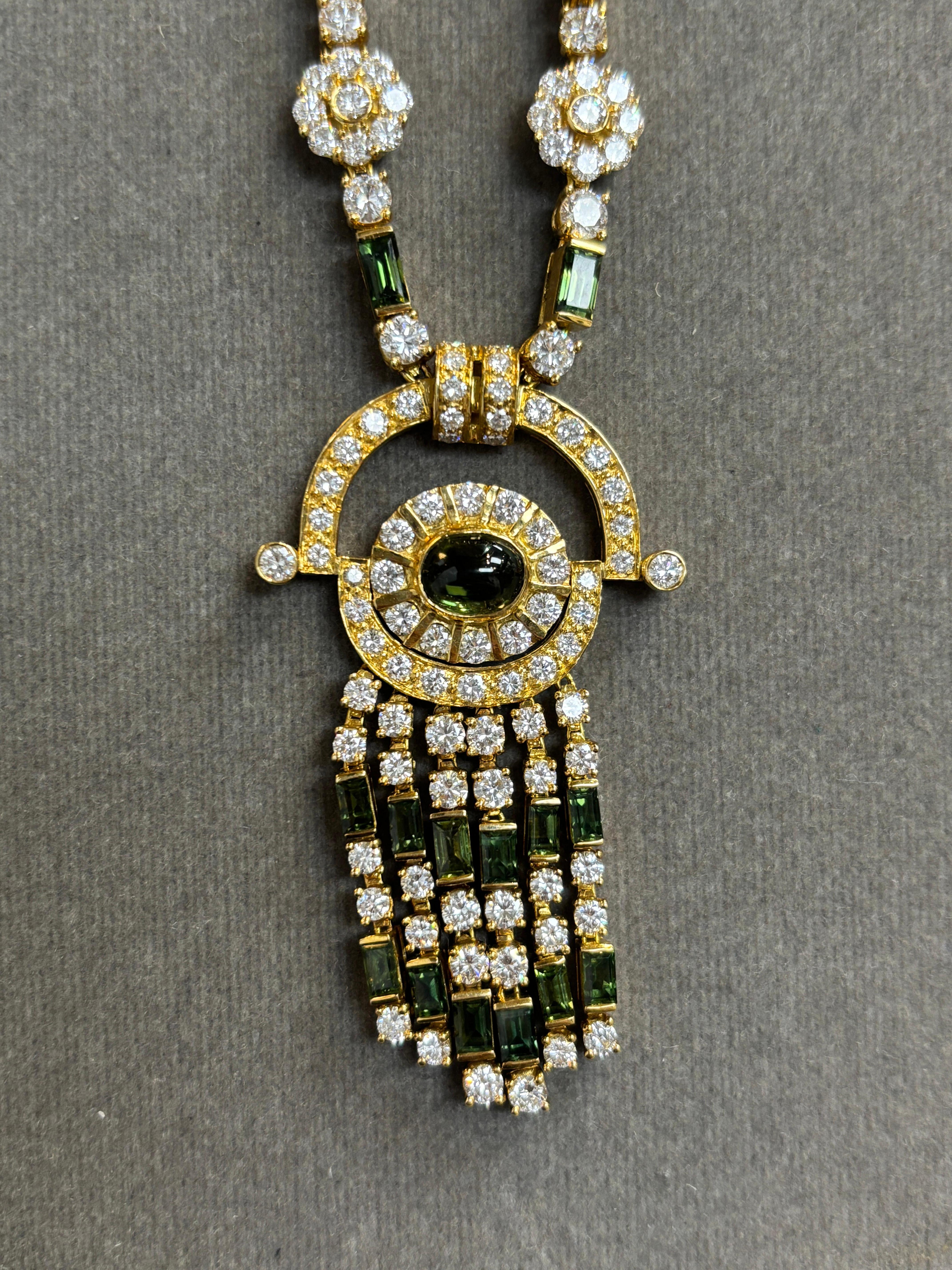 Tourmaline and Diamond Tassel Necklace For Sale 4