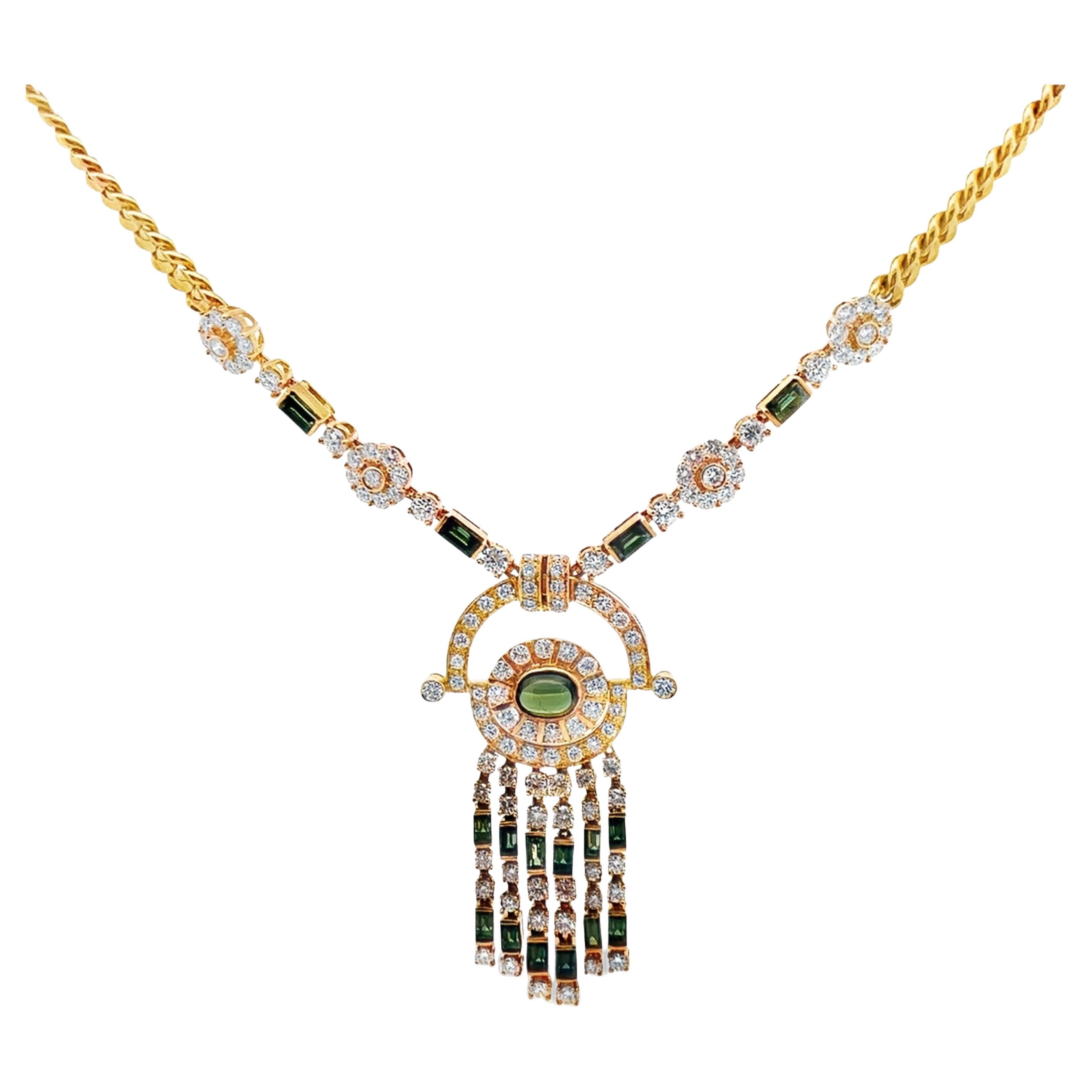 Tourmaline and Diamond Tassel Necklace For Sale